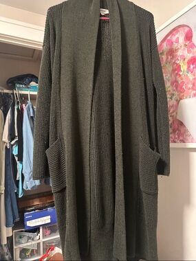 Kenneth Cole Reaction Olive Green Longline Open-Front Cardigan